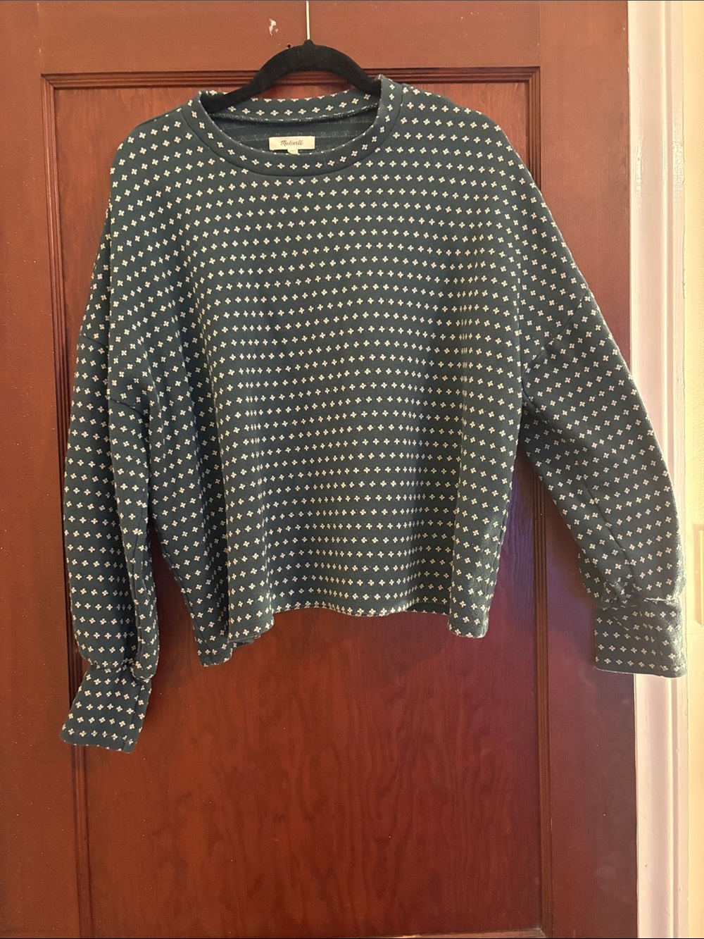 Madewell Green & White Printed Long-Sleeve Sweatshirt